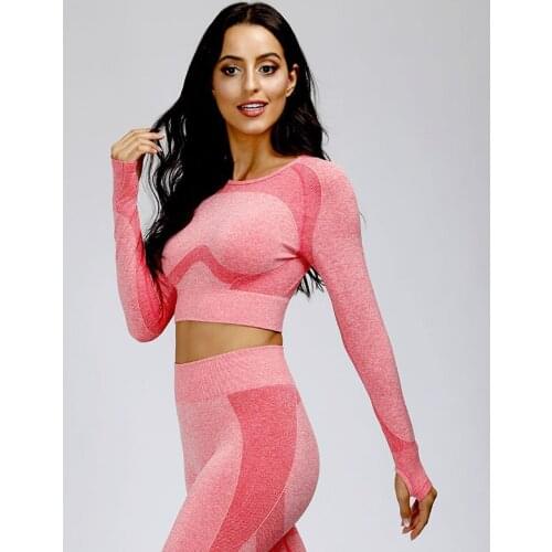 Seamless Yoga Shirts Crop Top long Sleeves Shirts for Women Yoga Sports Fitness Gym cloth Workout Tops Sports Shirts