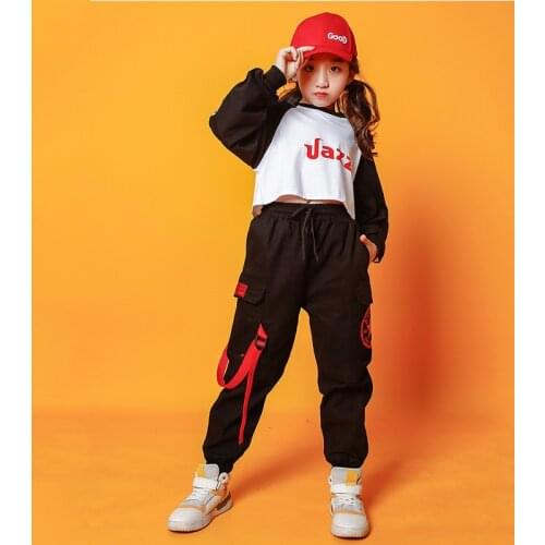 Children Jazz Costume Long Sleeve T Shirt Sweatshirt Tops Pants Girls Hip Hop Clothing Carnival Ballroom Dancing Clothes Wear