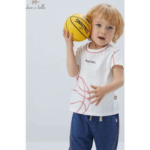 DBX17279 dave bella summer baby boys casual cartoon letter print T-shirt children tops kids boy fashion tees