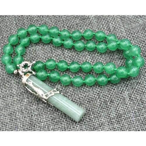 Phoenix Column Gemstone Healing Chakra Reiki 8MM Emerald Pendant Necklace 18 "