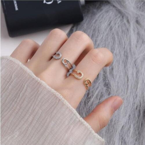 Jisensp 2020 Vintage Geometric Couple Ring Crystal Horseshoe Rings Fashion Jewelry for Women Men Wedding Gift Metal Opening Ring