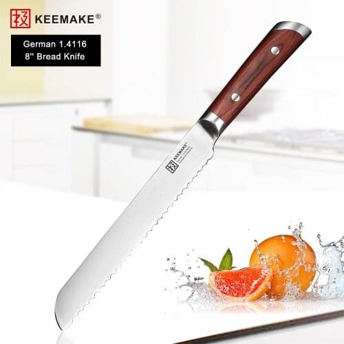 KEEMAKE Professional 8" Bread Knife German 1.4116 Steel Blade Kitchen Knives Color Wood Handle Cutter Chefs Knife Best Gift