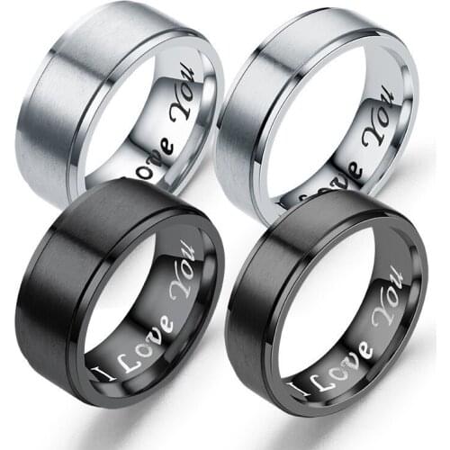 HIP HOP 6MM/8MM Titanium Stainess Steel Double Matte LOVE Couple Ring For Men Jewelry 6-13 US Size