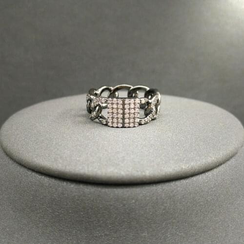 S925 sterling silver ring October new wide chain ring female European and American style mysterious black Bohemian style