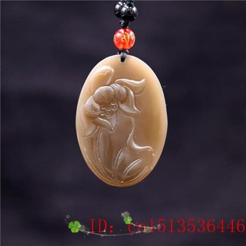 Brown Jade Lotus Pendant for Carved Jewelry Women Charm Jadeite Flower Amulet Fashion Gifts Necklace Chinese Natural