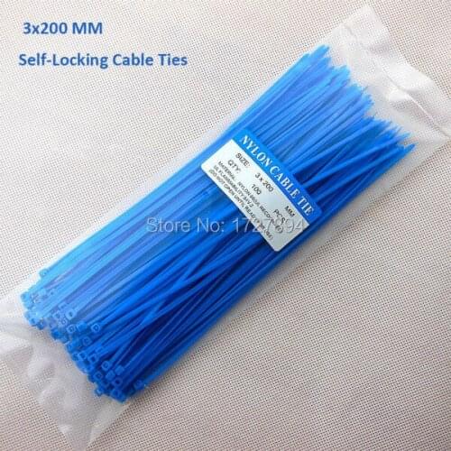 Beautiful Blue Color Cable Ties Colorful 100pcs/lot 3x200mm colorful Nylon cable ties 2.5mm Self-locking type