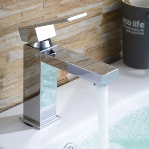 Square Modern Square Waterfall One Hole Bathroom Sink Faucet mixer Tap chrome Free Ship