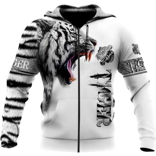 Fashion Autumn Hoodie Animal White Tiger Skin 3D Printing Oversized Mens Sweatshirt Unisex Zipper Pullover Streetwear Men