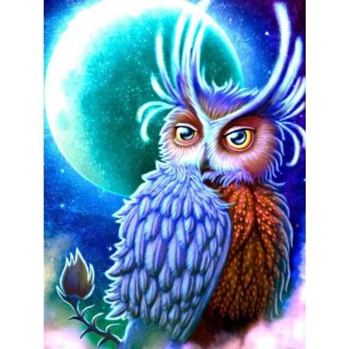 5D DIY Diamond Painting Colorful Owl Moon Diamond Mosaic Embroidery Kit Animal Embroidery Rhinestone Home Decor Picture