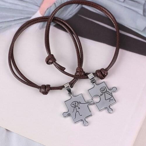Best Friend 2 Piece Set Bracelet Puzzle Carving Black Pattern Pendant Fashion Men And Women Valentines Day Jewelry Gift Hot
