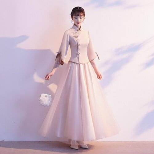 Spring New Bridesmaid Best Friends Chinese Dress Traditional Cheongsam Wedding Party Dresses Elegant Women Long Qipao Skirt Gown