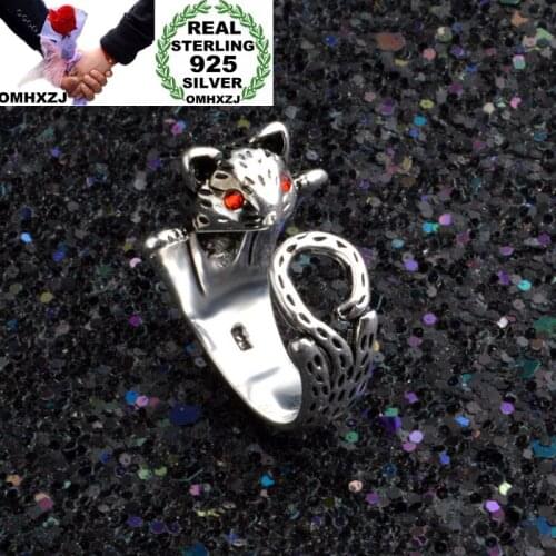 OMHXZJ Wholesale Personality Fashion OL Woman Girl Party Wedding Gift Silver Black Red Cat Open Taiyin Ring RN240