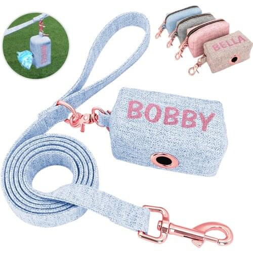 Personalized Pet Waste Bag Dispenser And Leash Set For Dog Portable Custom Cat Poop Bag Holder With Walking Lead Engraved Name