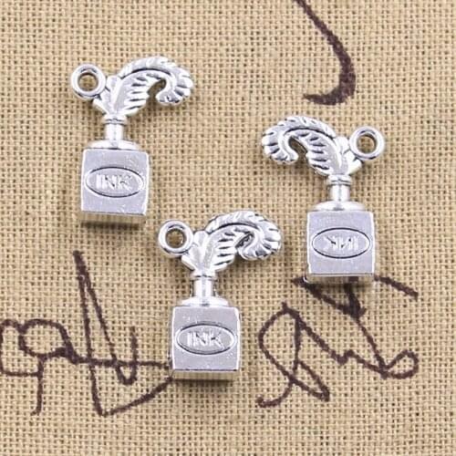 10pcs Charms retro feather ink pen quill-pen 20x14x6mm Antique Silver Color Pendant DIY Making Findings Handmade Tibetan Jewelry