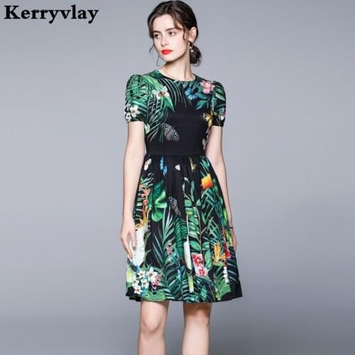 Spot Tropical Style Print Slim Summer Dress Vestidos Largos De Verano Para Mujer 2021 Street Gothic Party Vintage Dresses K8806