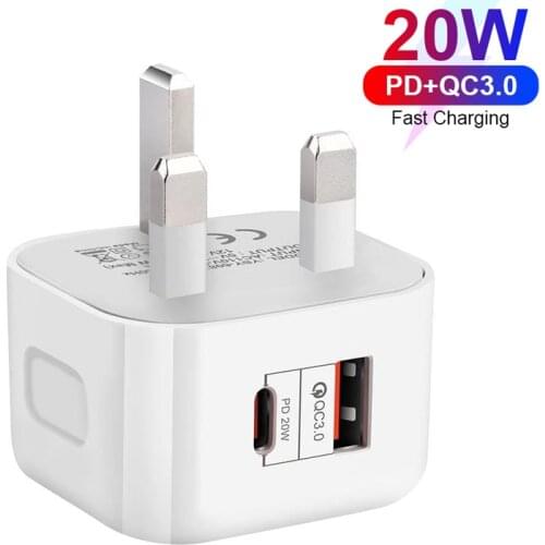 2port 20W USB C Wall Charger QC3.0 Mobile Phone Fast Charging Type-C PD Travel Adapter for iPhone 12 11 Pro Max Xiaomi Samsung