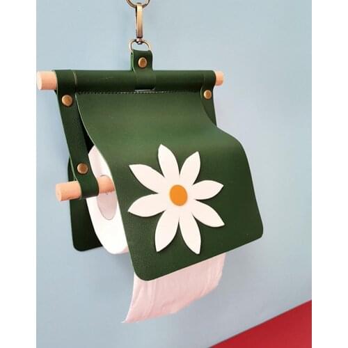 Folwer Pattern Paper Roll Holder Creative Fashion Toilet Paper Holder Faux Leather Hanging Tissue Box for Kitchen Bathroom