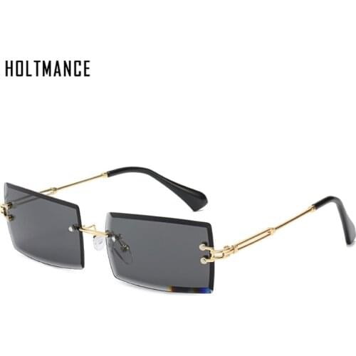 Fashion Small Rectangle Sunglasses Women Rimless Square Sun Glasses Metal Trendy Shades for Female Male UV400 Green Pink Tea