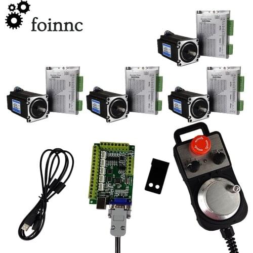 USB mach3 motion control system 4-axis cnc kit 556 stepper motor driver nema 23/57 stepper motor 3nm emergency stop handwheel