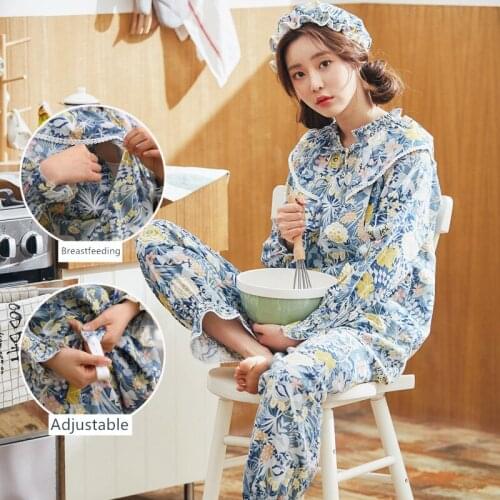 Spring Autumn New Cotton Nursing Pajamas For Prenatal+Postnat Women Maternity Sleepwear Pregnancy Pijama Breastfeeding Clothes