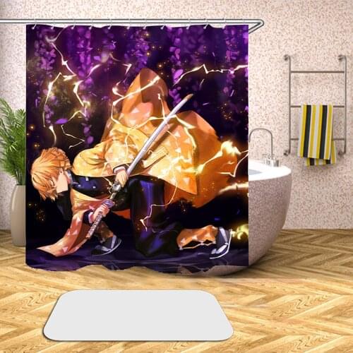 High Quality Anime Demon Slayer 3D Printed Shower Curtains Bath Products Bathroom Decor with Hooks Waterproof 05