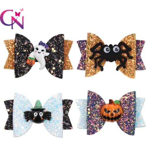 CN Halloween Party Bows Hairgrip Glitter Hair Bows with Clip Dance Party Bow Hair Clip Girls Hairpins Hair Accessories