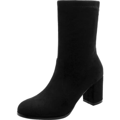 Autumn and winter new womens comfortable slip-on round toe ankle boots womens thick high heels simple sweet wild boots 4 color