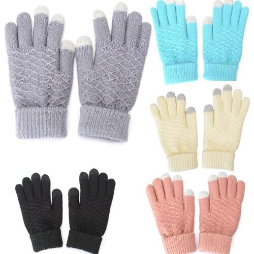 Winter Touch Screen Gloves Women Men Stretch Knit Mittens Warm Imitation Wool Solid Color Full Finger Thicken Gift