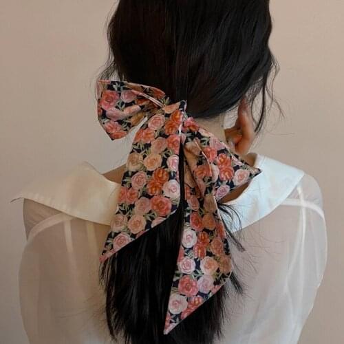 Luna&Dolphin Women Skinny Long Scarf 100x6cm Duvier Rose French Oil Painting Romantic Retro Fairy Ribbon Neckerchief Headbands