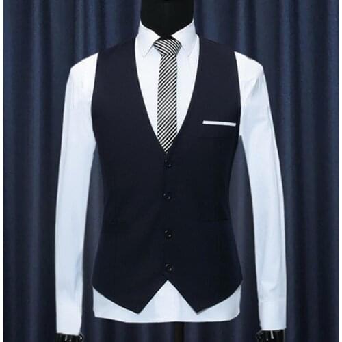 Men formal waistcoats dress suit vest s-lim Three button Polyester Spandex vest men casual sleeveless British autumnn suit Vest