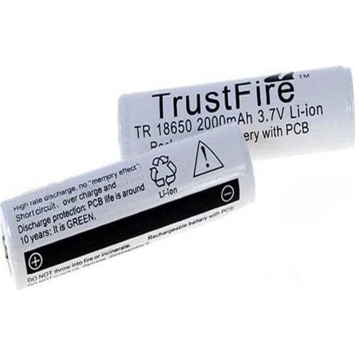 10pcs/lot TrustFire Protected TR 18650 2000mAh 3.7V Rechargeable Lithium Battery with PCB Power Source For LED Flashlights