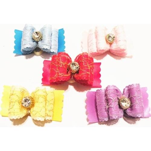 100PC/Lot Bling Dog Grooming Bows Pet Accessories For Small Dog Hair Bows Rubber Bands