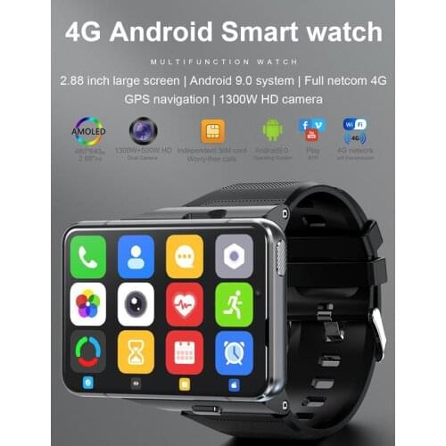 2.88 inch Screen Full netcom 4G Smart Watch Android 9.0 OS 4GB Ram 64GB Rom Heart Rate Monitor WIFI GPS Sports Smart watch Phone
