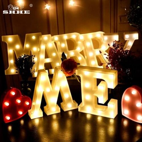 22CM 3D 26 White Letter LED Marquee Sign Alphabet Light Indoor Wall Hanging Night Light Bedroom Wedding Birthday Party Decor