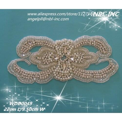 30PCS) Wholesale bridal beaded sewing rhinestone pearl applique patch iron on for wedding evening dress bag WDD0045