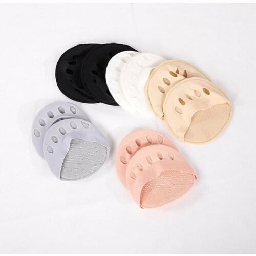 5pairs Women Socks Silicone Anti-slip Open Toe Heelless Liner Sock Invisible Forefoot Cushion Foot Pad Hosiery