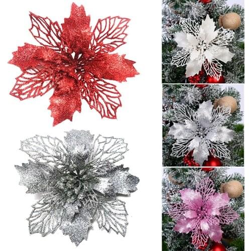 5pcs Glitter Ornament Christmas Tree Simulation Flower Wedding Favors Home Decoration Party Supplies can CSV