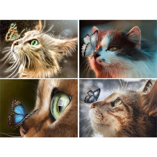 Diy 5d Full Diamond Embroidery Animal Square Round Diamond Painting Cat Butterfly Mosaic Furniture Decoration Hobby Gift