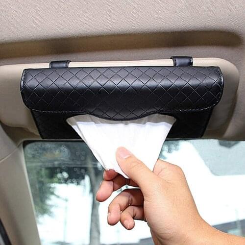 Car Tissue Box Towel Organizer PU Leather Visor Type Tissue Holder Auto Interior Storage Decoration For Car Goods Gift 2021