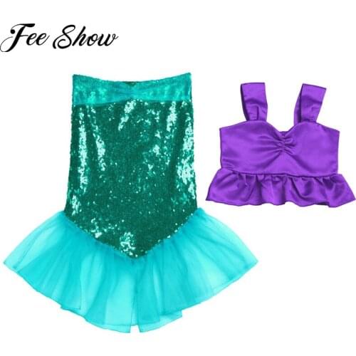 FEESHOW Toddler Girls Shiny Sequins Little Mermaid Tails Party Holiday Costume Tutu Skirt Tails Dress Up Outfits SZ 2-8