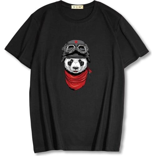 Unisex 100% cotton short sleeve pilot panda print Mens t-shirt casual cool summer loose male t shirt harajuku men clothing tops