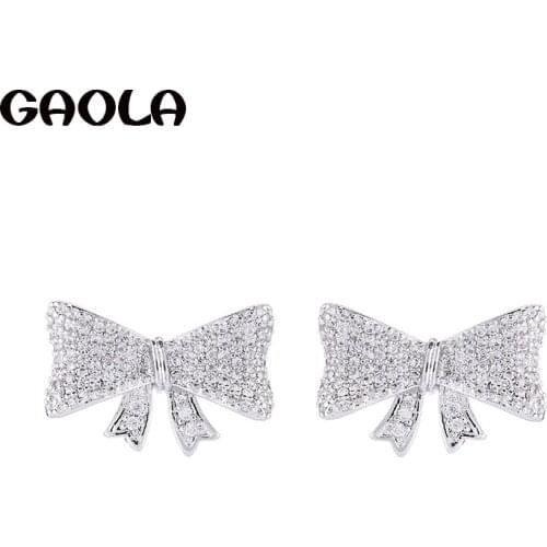 GAOLA Classic Cute Bowknot Earring Women Cubic Zirconia Stud Earrings Gift Jewelry GLE8028