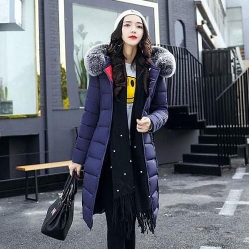 Hot Sale Winter Warm Wear Both Sides Female Medium Length Cotton Parkas Long Sleeve Slim Fit Faux Fur Collar Womens Hooded Coats