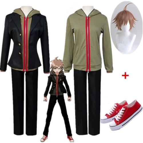 Anime Danganronpa 2 Dangan Ronpa Makoto Naegi Cosplay Costumes Halloween Carnival Party Uniform Naegi Makoto short Hair Men Wigs