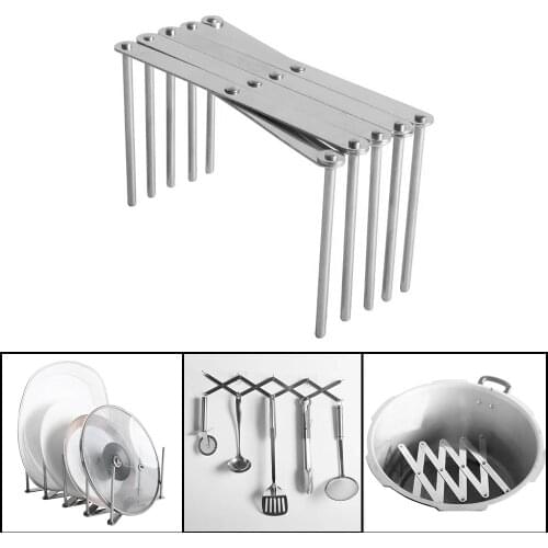 Kitchen Utensil Organizer Stainless Steel Spoon Holder Storage Rack Pot Lid Plate Holder Rack 4 Sectional Adjustable Extended