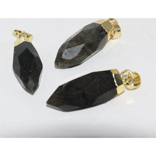 Fashion Jewelry Natural Labradorite Bullet Pendant femme 2021 Face Gold Cap flash gem stone point pendant for women as gifts