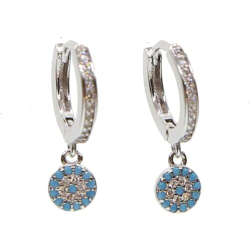Fashion Gold Rhodium blue turquoises Zircon CZ Earrings for Women Fashion Dainty clip on girl Jewelry