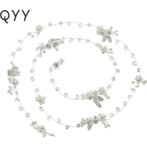 QYY Fashion Blossom Headpiece Handmade Crystal Long Wedding Hair Jewelry Ornaments Accessories Hair Vine for Bridal Hairstyle