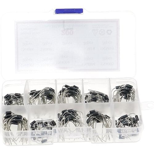 200pcs 10Values x20 Rectifier Diode Schottky Assortment Electronic Kit 1N4001~1N4007 1N5817 1N5818 1N5819 With Storage Box