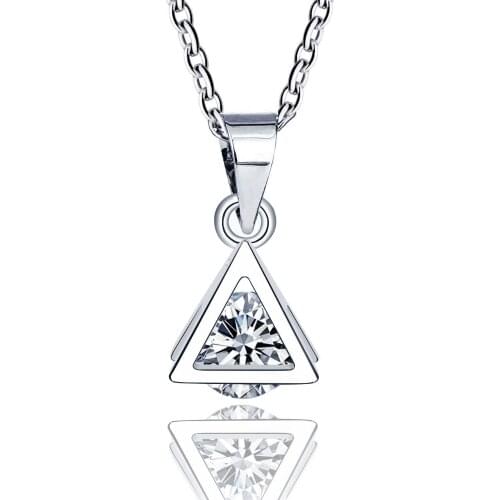 New Simple Lovely Elegant CZ Crystal Triangle Shaped Necklace Silver Color Charm Necklaces & Pendants for Women Jewelry Gift